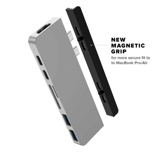 محور USB-C 7 في 2 HYPER DRIVE مع قبضة مغناطيسية لماك بوك برو / إير - رمادي