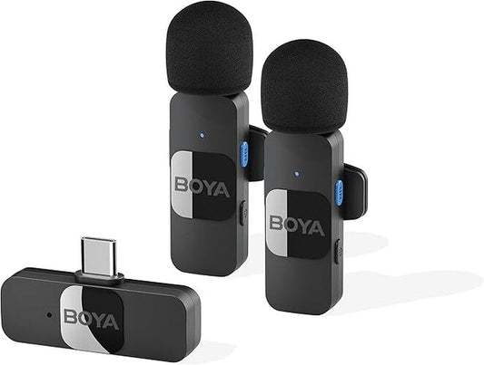 ميكروفون لافالير لاسلكي BOYA BY-V20 لجهاز بواجهة USB-C، ميكروفون مكثف صغير مزود بخاصية إلغاء الضوضاء لتسجيل الفيديو والصوت