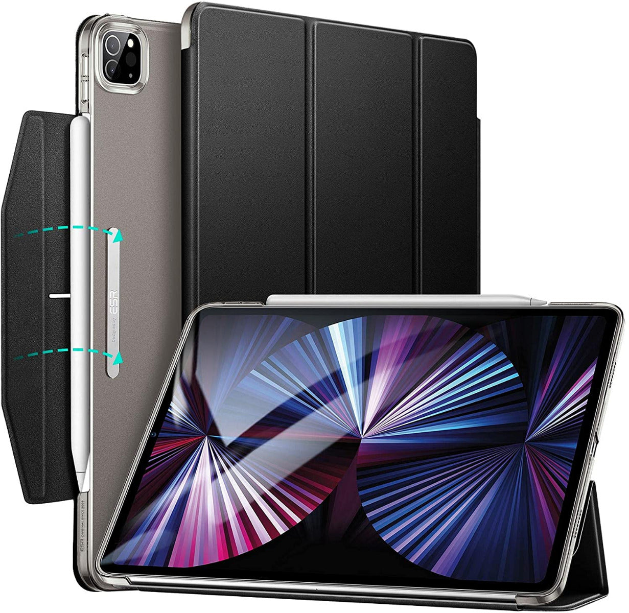 ESR أسيند ثلاثي الطي مع مشبك لجهاز iPad Pro 11 2021 جلّي أسود