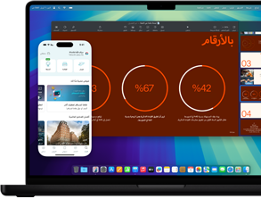 عرض انعكاس iPhone، مع عرض شاشة iPhone داخل شاشة MacBook Pro