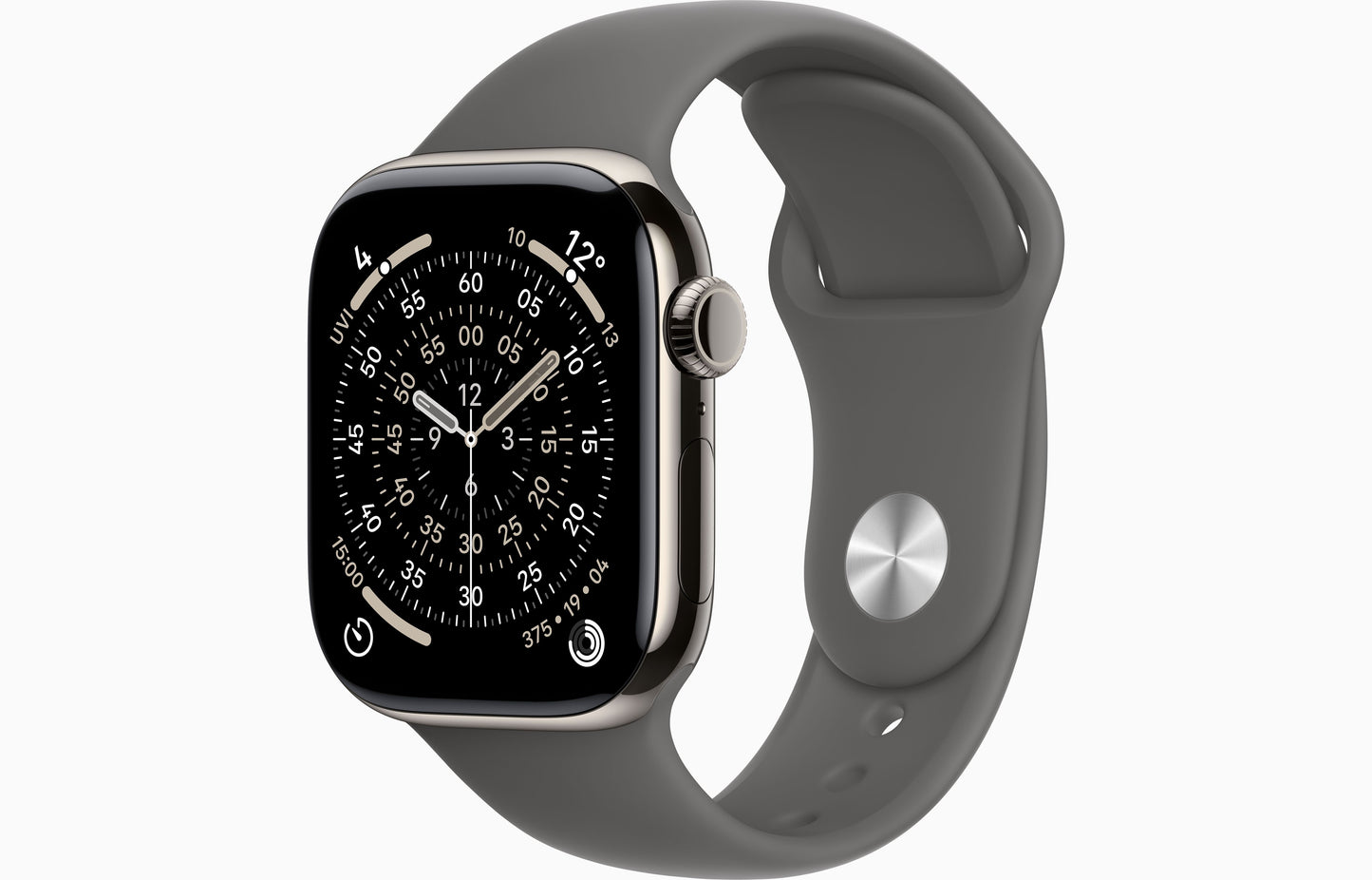 Apple Watch Series 11 GPS + Cellular 42mm Natural Titanium Case with Stone Grey Sport Band - S/M