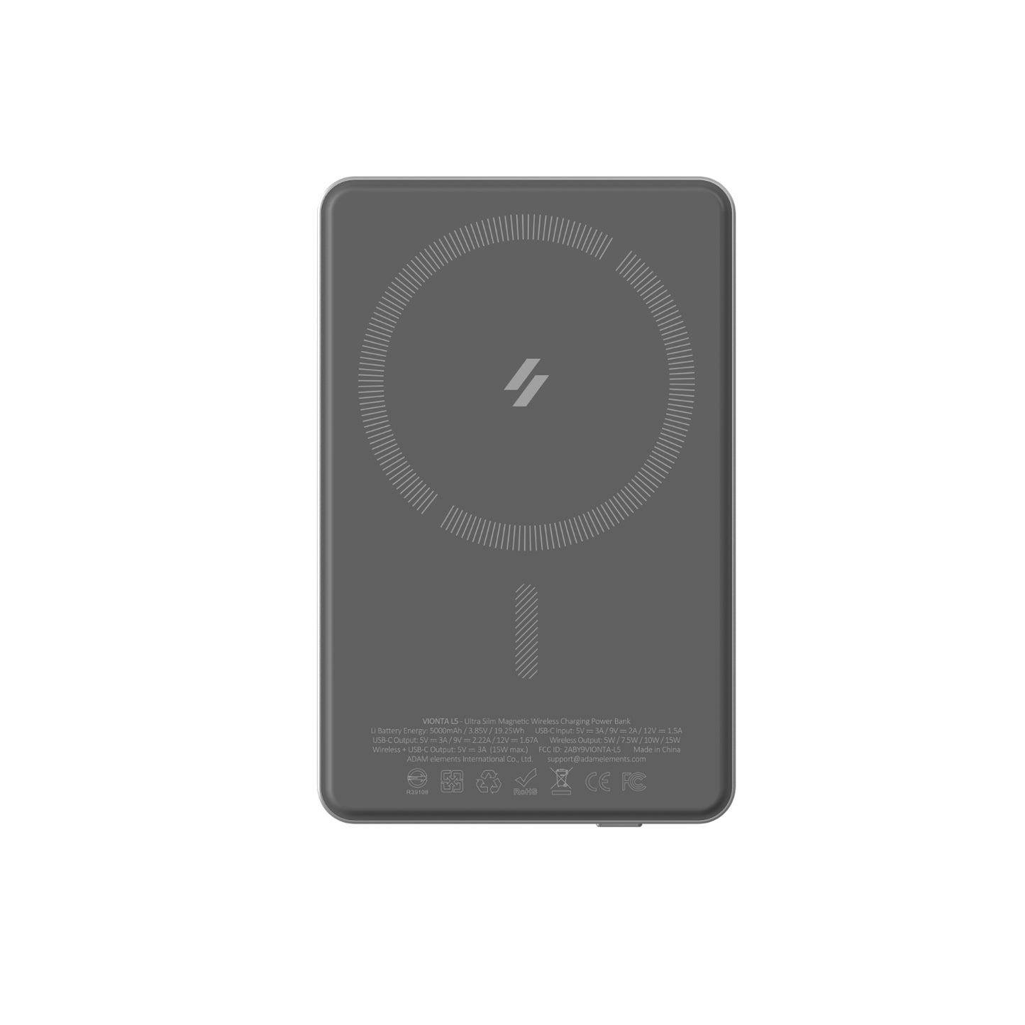 Adam elements VIONTA L5 Ultra Slim Magnetic Wireless Charging Power Bank Silver - 5000mAh