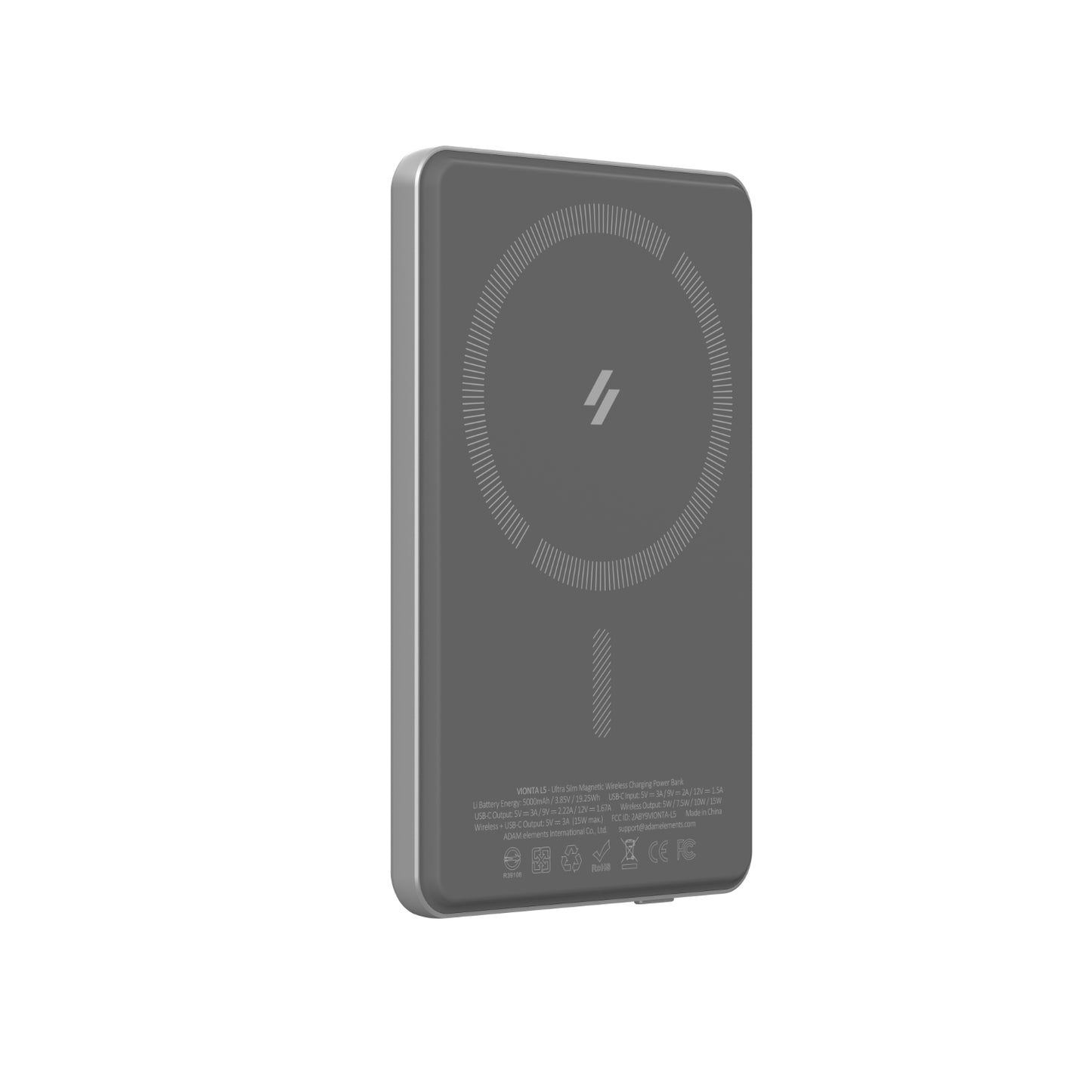 Adam elements VIONTA L5 Ultra Slim Magnetic Wireless Charging Power Bank Silver - 5000mAh