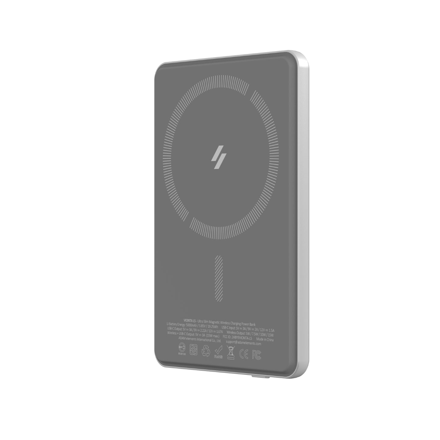 Adam elements VIONTA L5 Ultra Slim Magnetic Wireless Charging Power Bank Silver - 5000mAh