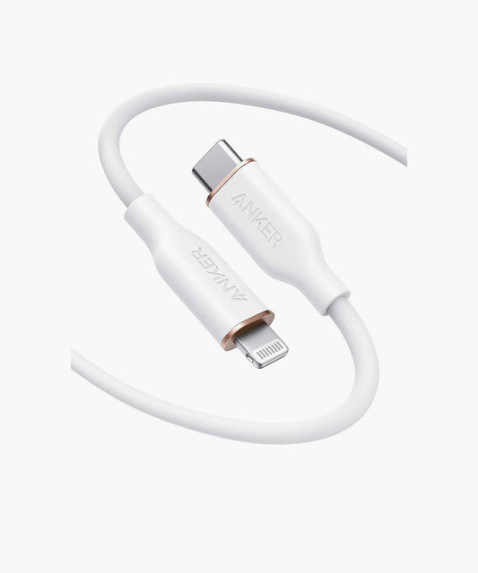 كابل أنكر باورلاين III فلو USB-C إلى لايتنينج (3ft/0.9m) – أبيض سحابي