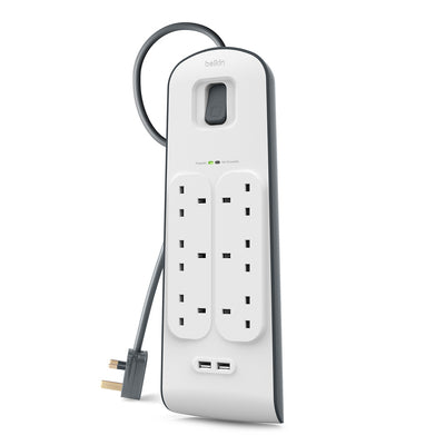 Belkin 6 Way Surge Protection Strip - 2M With 2 X 2.4Amp USB Charging
