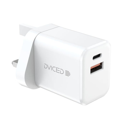 شاحن حائطي Dviced، كابل 35 واط GaN 1 USB-A 1 USB-C المملكة المتحدة أبيض