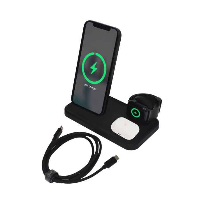 Dviced 3-in-1 magnetic wireless stand w cable - Black