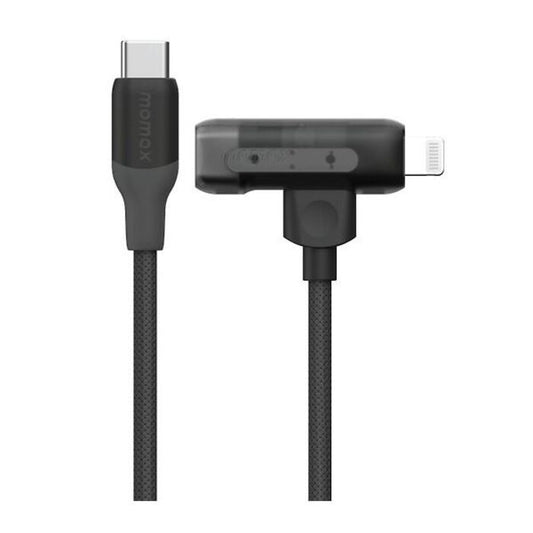 موماكس 1-لينك فلو ديو 2في1 كابل USB-C إلى USB-C + لايتنينج 1.5م أسود