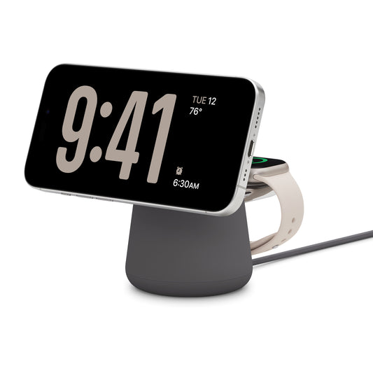 Belkin BoostCharge Pro 2-in-1 Wireless Charging Dock with MagSafe 15W, Charcoal