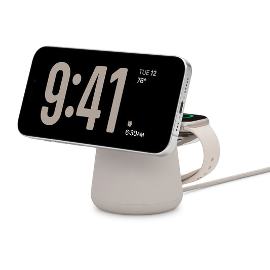 Belkin BoostCharge Pro 2-in-1 Wireless Charging Dock with MagSafe 15W, Sand