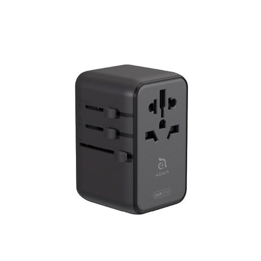محول سفر عالمي T35L بقوة 35 وات من Adam elements مع كابل USB-C مدمج باللون الرمادي