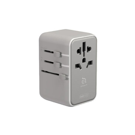 محول سفر عالمي T35L بقوة 35 وات من Adam Elements مع كابل USB-C مدمج باللون الفضي