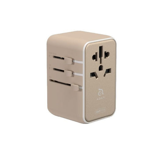 محول سفر عالمي T35L بقوة 35 وات من Adam Elements مع كابل USB-C مدمج باللون الذهبي