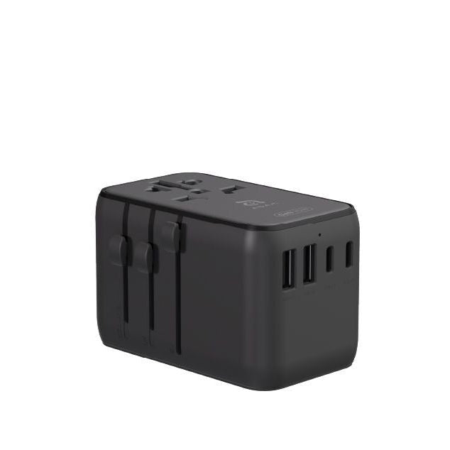 محول سفر عالمي T35L بقوة 35 وات من Adam elements مع كابل USB-C مدمج باللون الرمادي