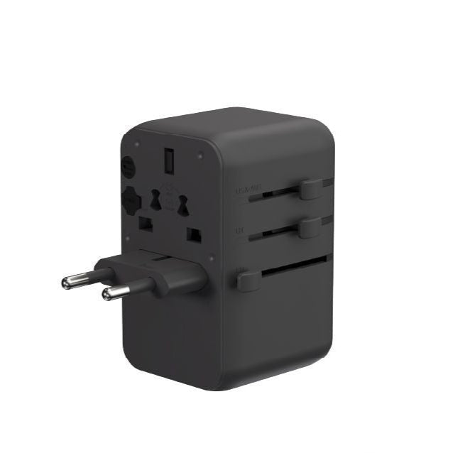 محول سفر عالمي T35L بقوة 35 وات من Adam elements مع كابل USB-C مدمج باللون الرمادي