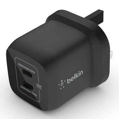 Belkin - Wall Charger - 45W Dual Usb-C Gan With Pps - C1=45 - C1+C2=25+20 - Black