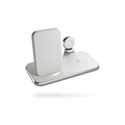 شاحن لاسلكي زينز من الألمنيوم 4 في 1 مع قاعدة وشحن USB PD بقوة 45 واط أبيض