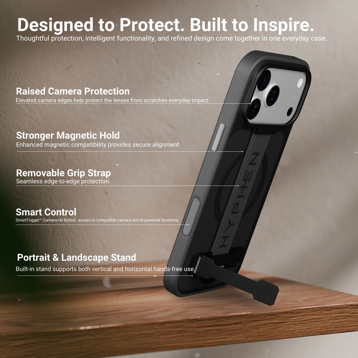 HYPHEN FLEXFIT Grip & Stand Magsafe Case - Black - iPhone 18 Pro - 6.3"