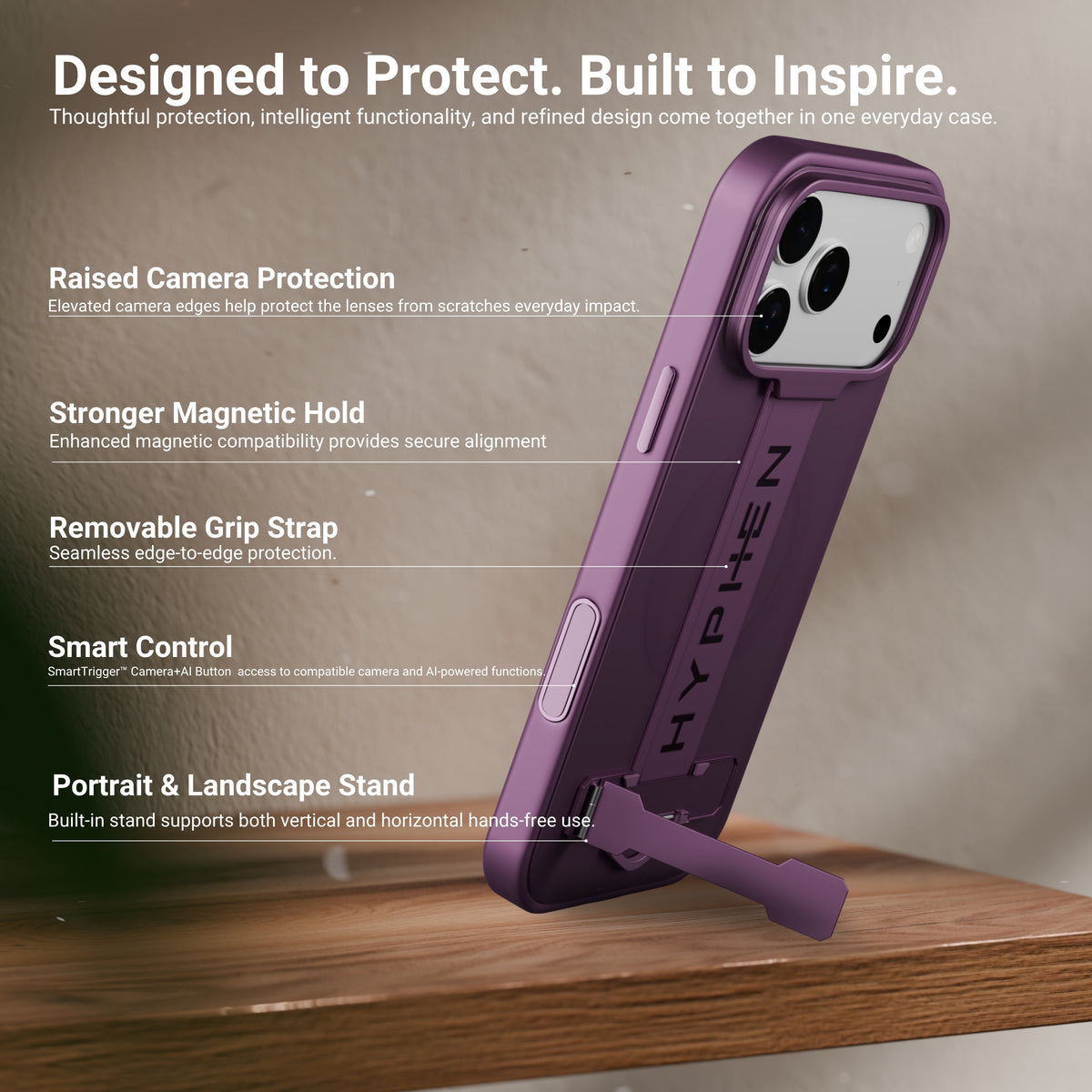 HYPHEN FLEXFIT Grip & Stand Magsafe Case - Plum - iPhone 18 Pro - 6.3"