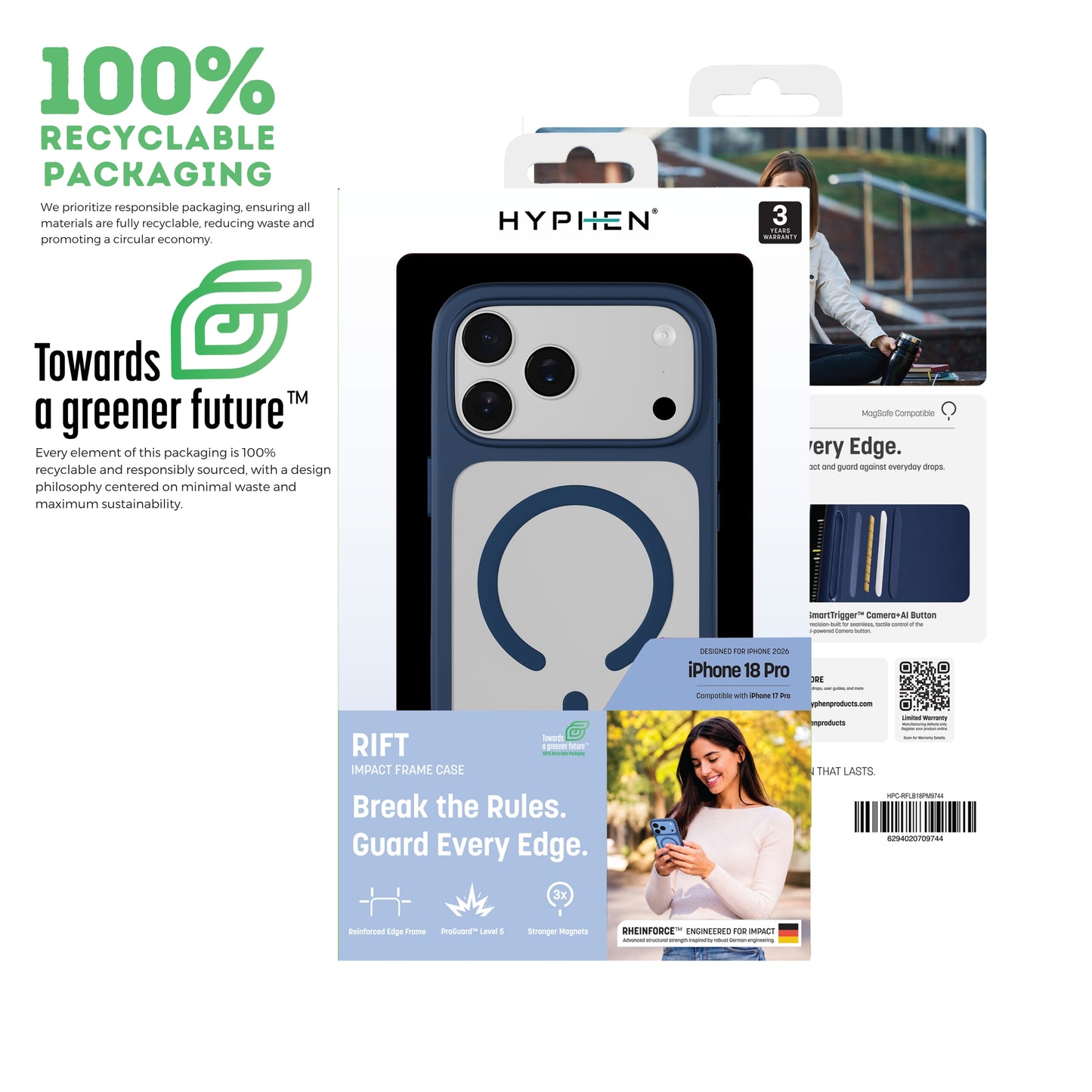 HYPHEN  RIFT Impact Frame MagSafe Case - Dark Blue - iPhone 18 Pro - 6.3"