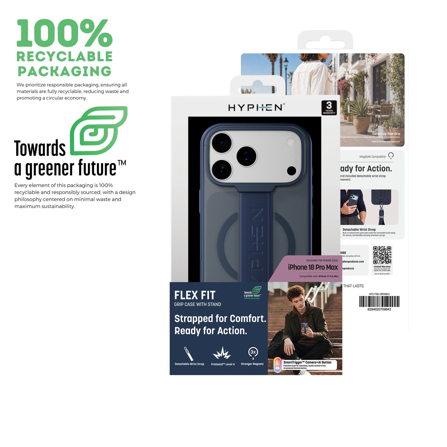 HYPHEN FLEXFIT Grip & Stand Magsafe Case - Dark Blue - iPhone 18 Pro Max - 6.9"