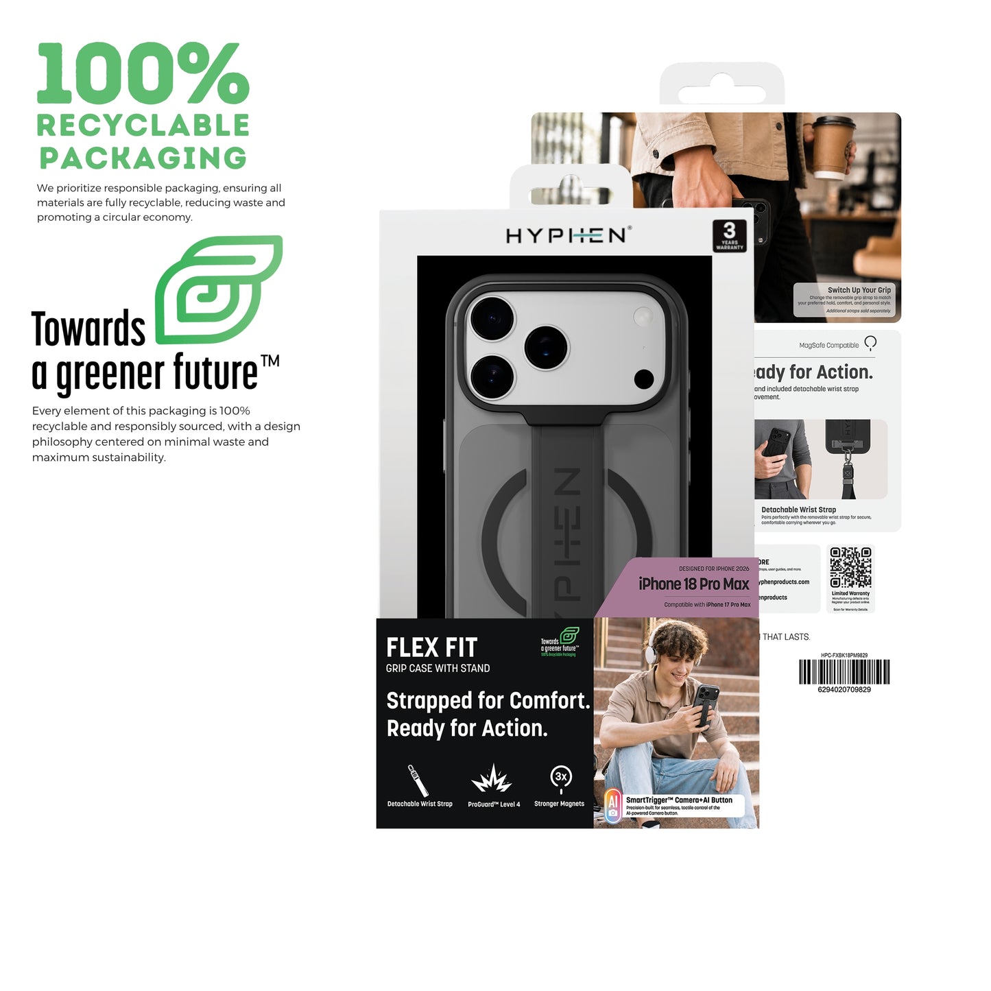 HYPHEN FLEXFIT Grip & Stand Magsafe Case - Black -  iPhone 18 Pro Max - 6.9"