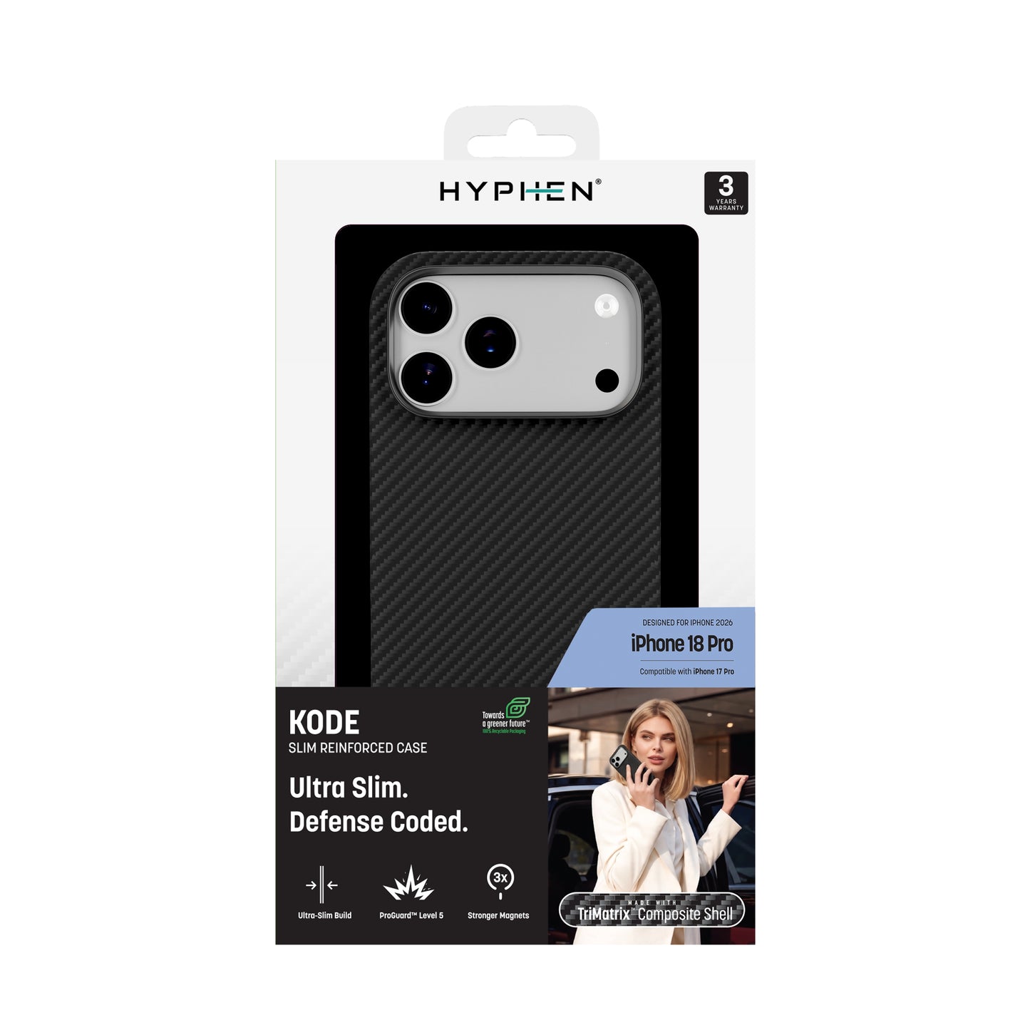 HYPHEN KODE Slim Kevlar MagSafe Case - Black - iPhone 18 Pro - 6.3"