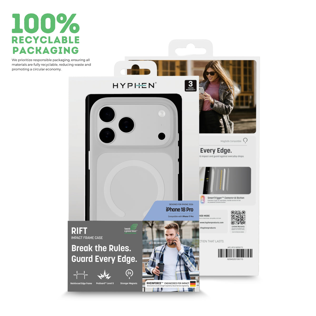 HYPHEN  RIFT Impact Frame MagSafe Case - Silver -  iPhone 18 Pro - 6.3"