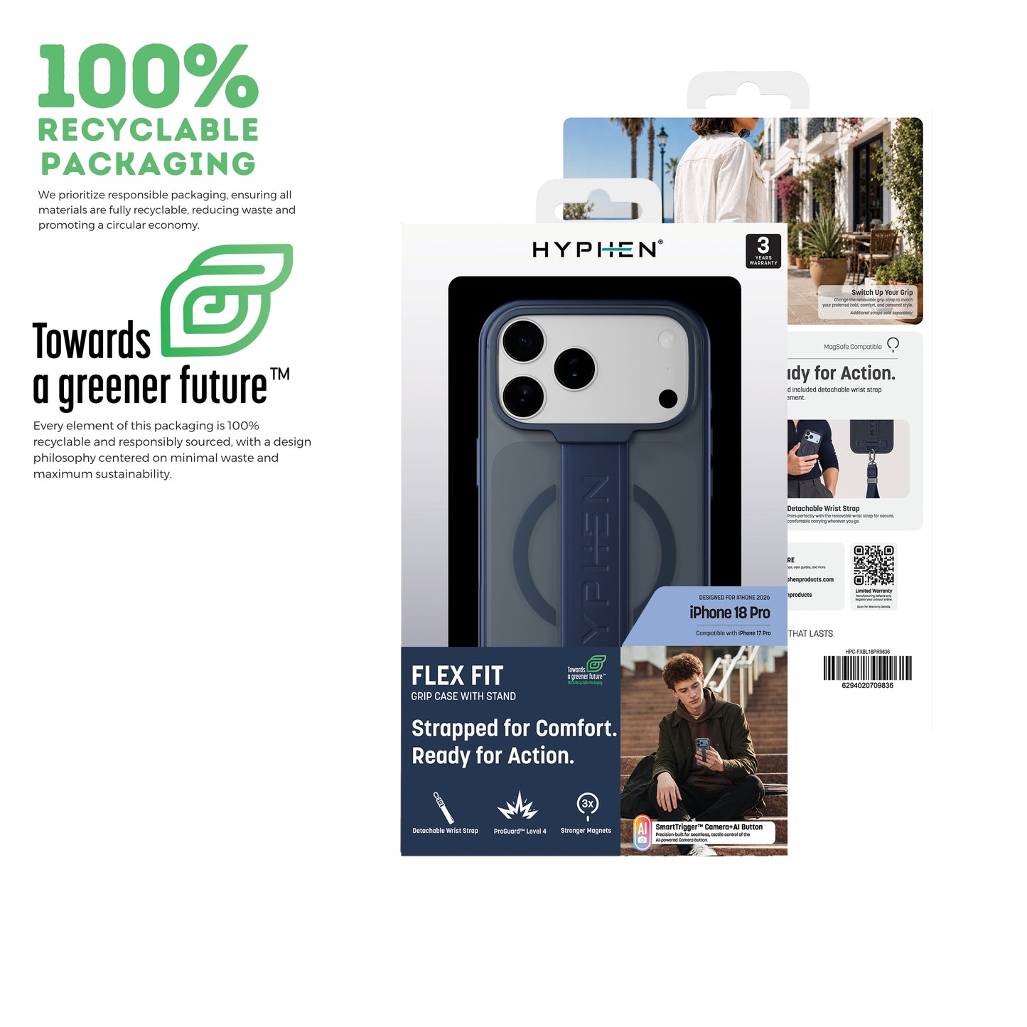 HYPHEN FLEXFIT Grip & Stand Magsafe Case - Dark Blue - iPhone 18 Pro - 6.3"