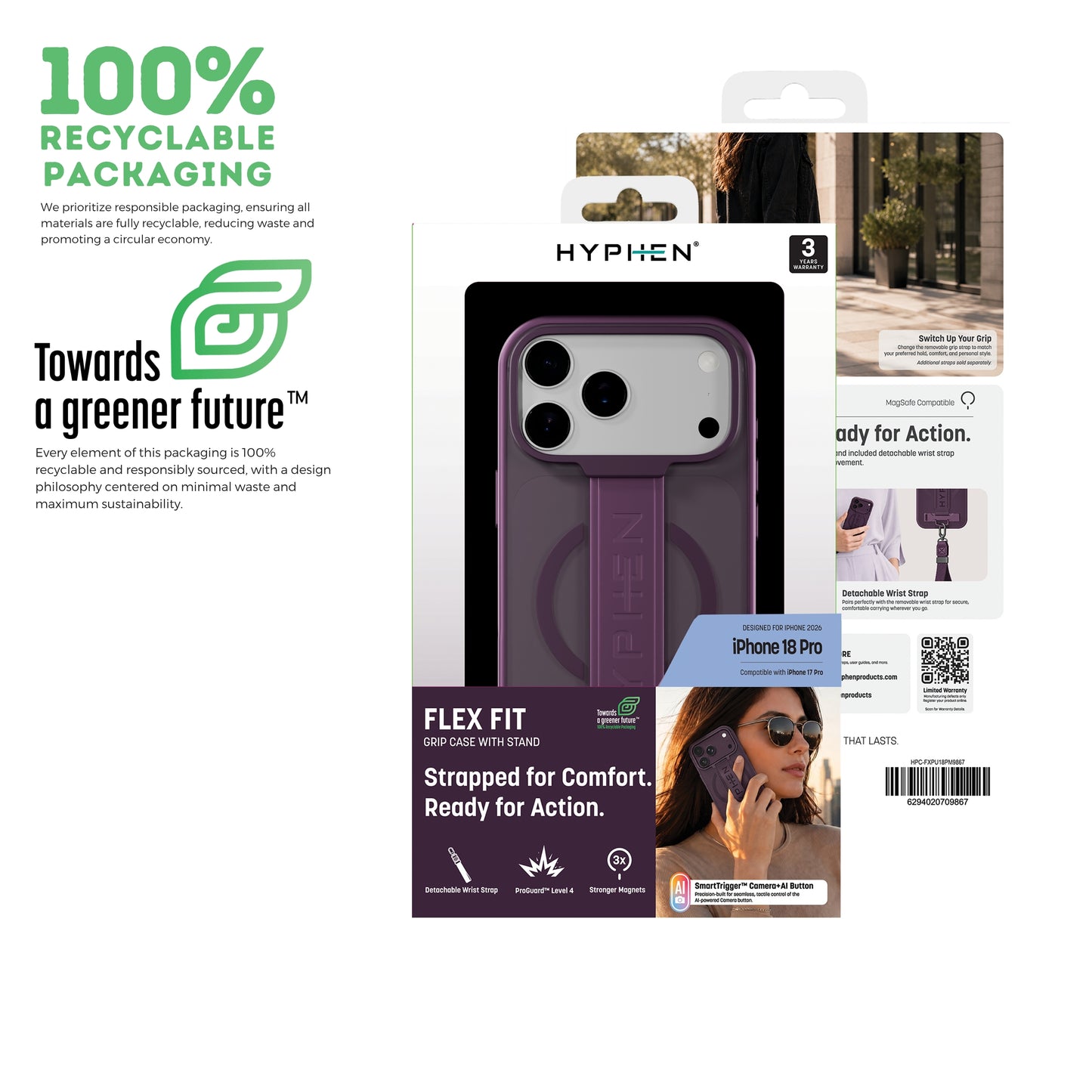 HYPHEN FLEXFIT Grip & Stand Magsafe Case - Plum - iPhone 18 Pro - 6.3"