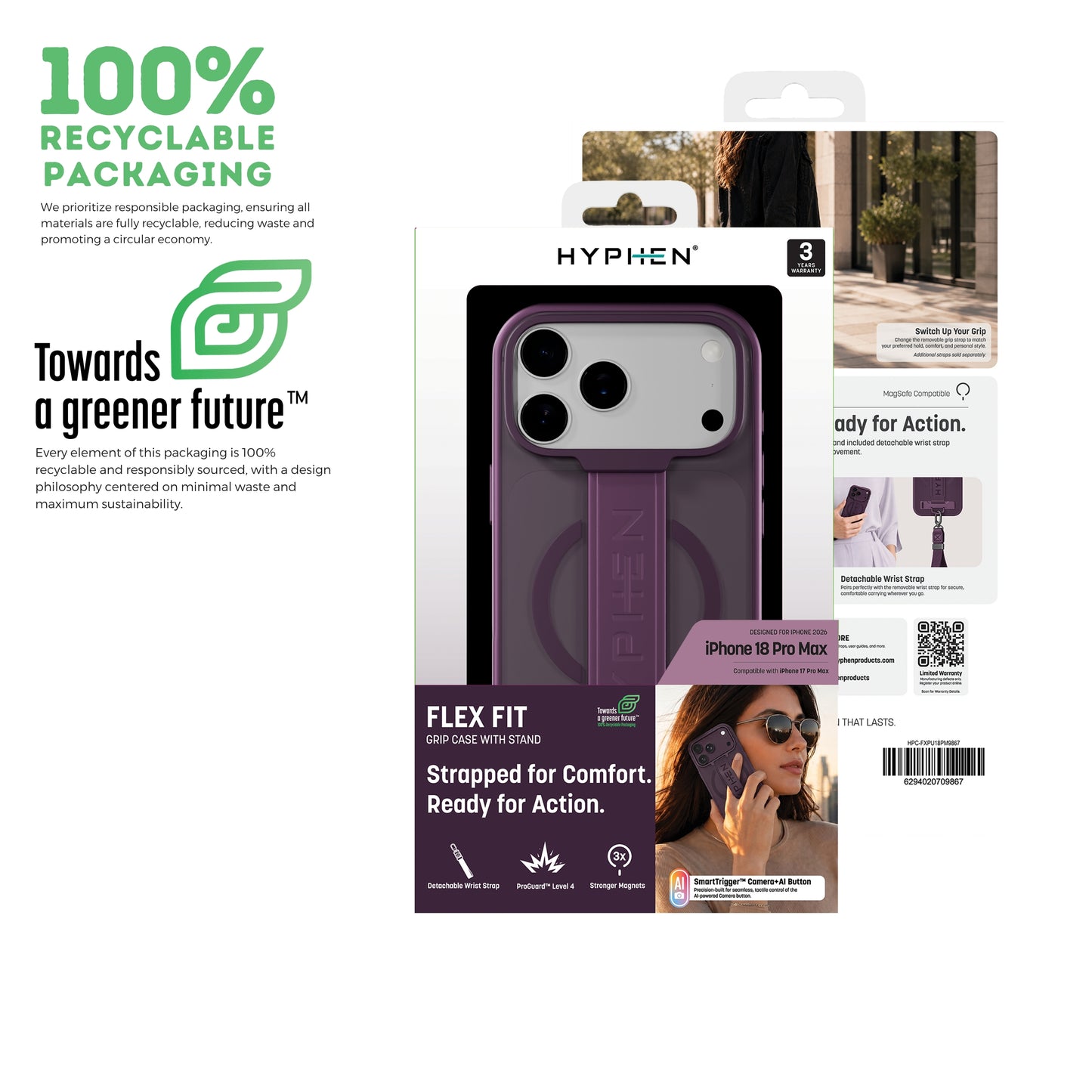 HYPHEN FLEXFIT Grip & Stand Magsafe Case - Plum - iPhone 18 Pro Max - 6.9"