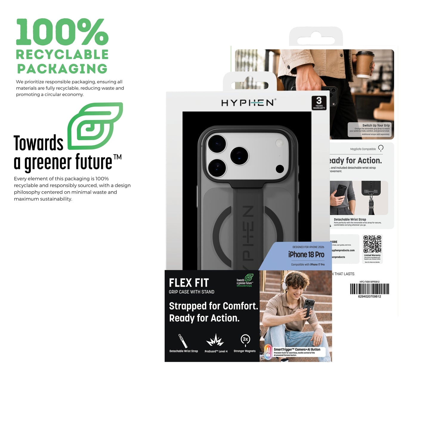 HYPHEN FLEXFIT Grip & Stand Magsafe Case - Black - iPhone 18 Pro - 6.3"