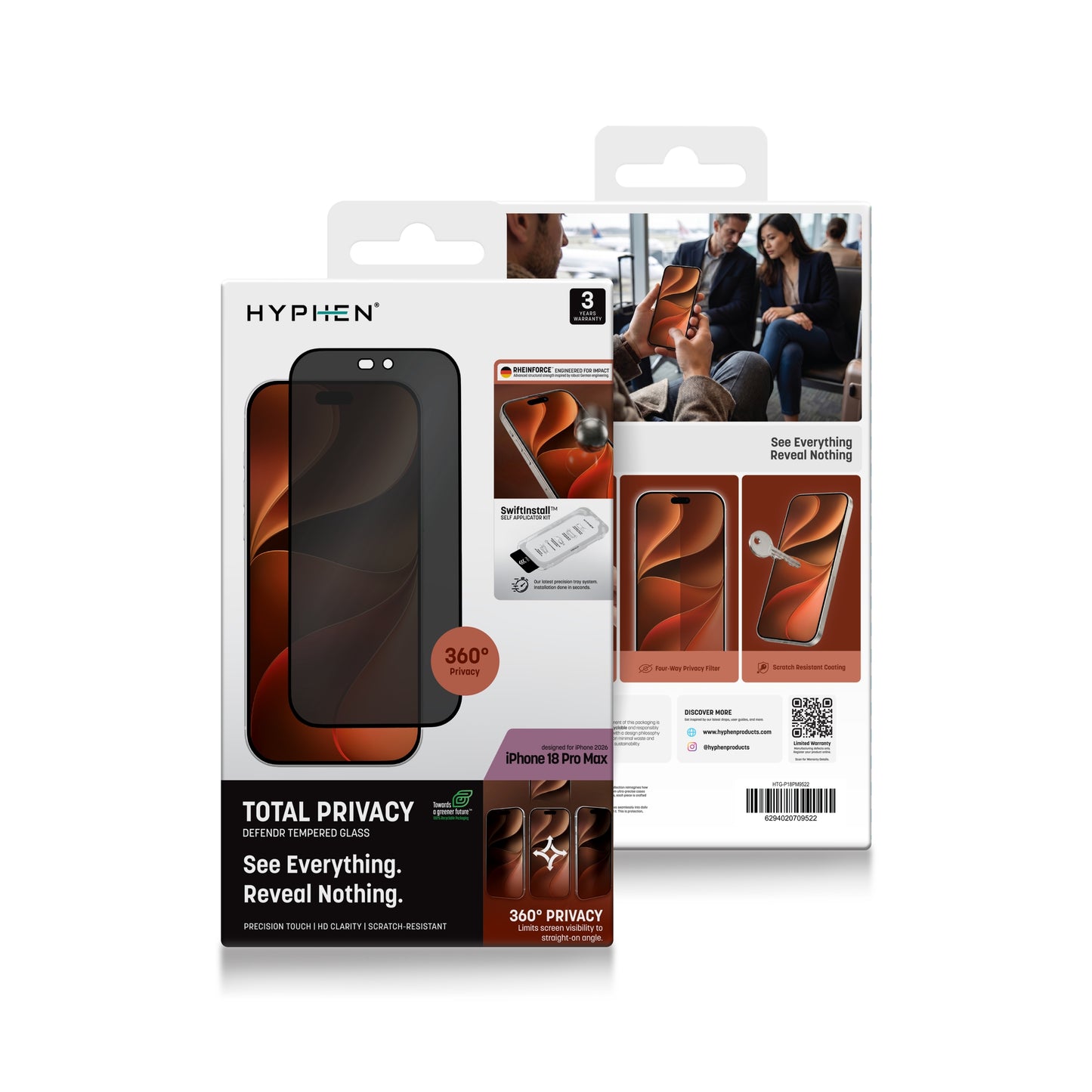 HYPHEN DEFENDR Privacy Tempered Glass with Applicator - iPhone 18 Pro Max
