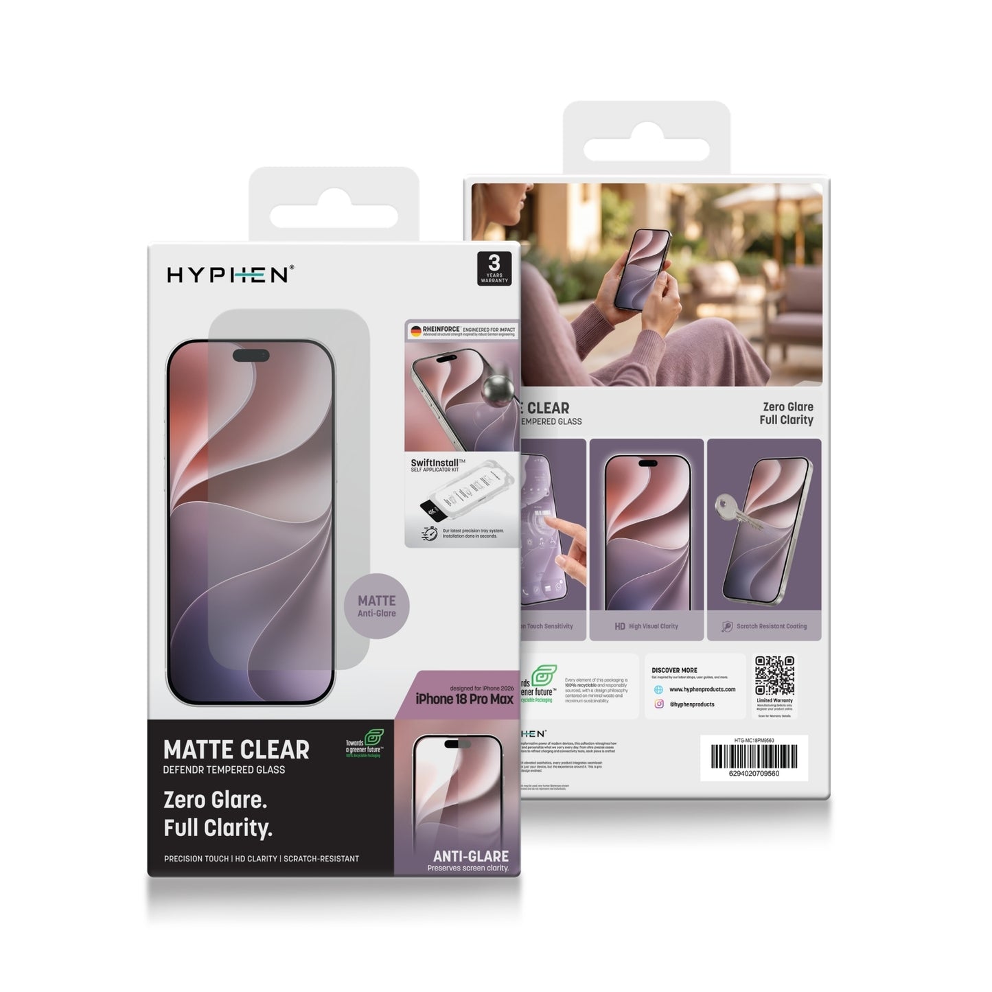 HYPHEN DEFENDR Matte Clear Tempered Glass with Applicator - iPhone 18 Pro Max - 6.9"