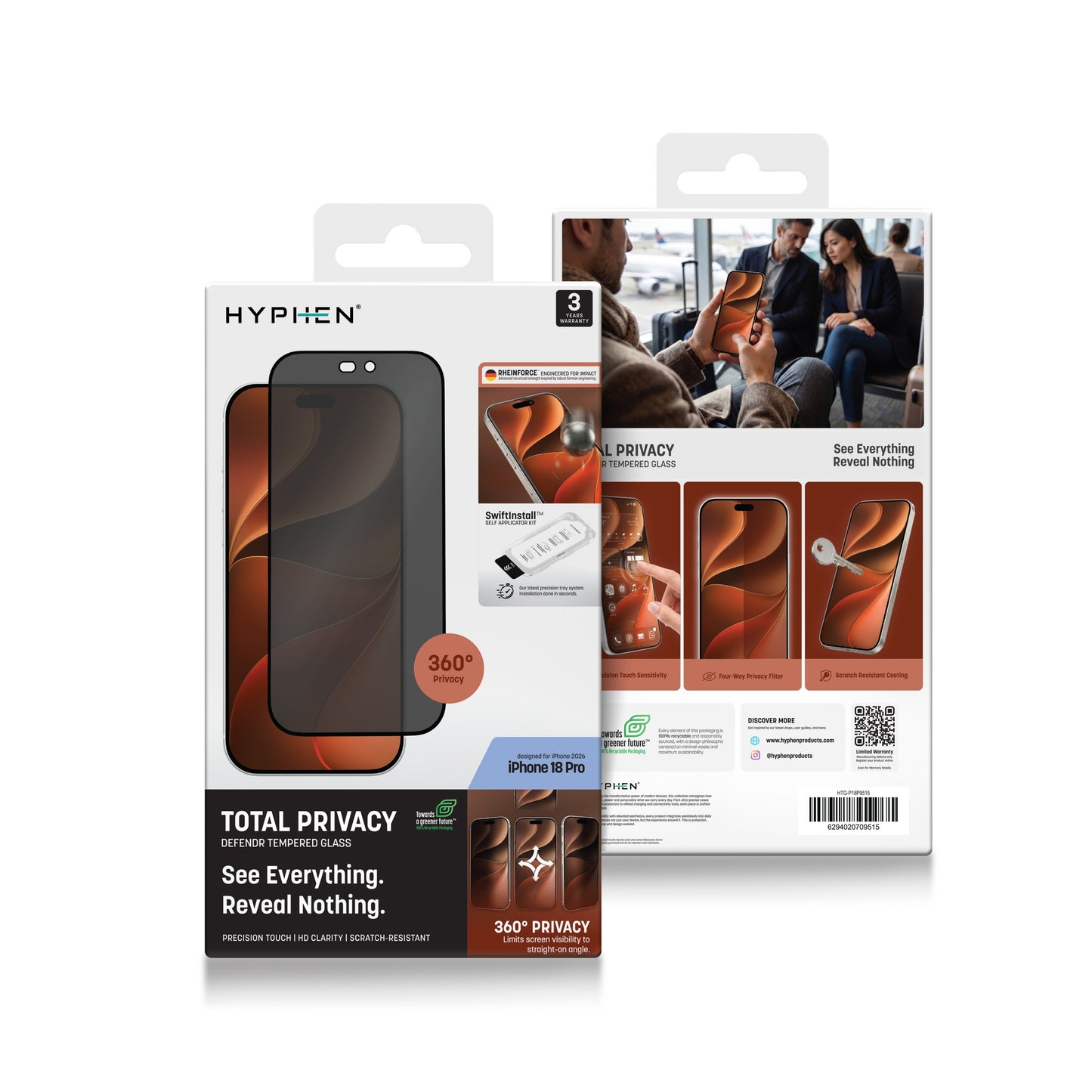 HYPHEN DEFENDR Privacy Tempered Glass with Applicator - iPhone 18 Pro