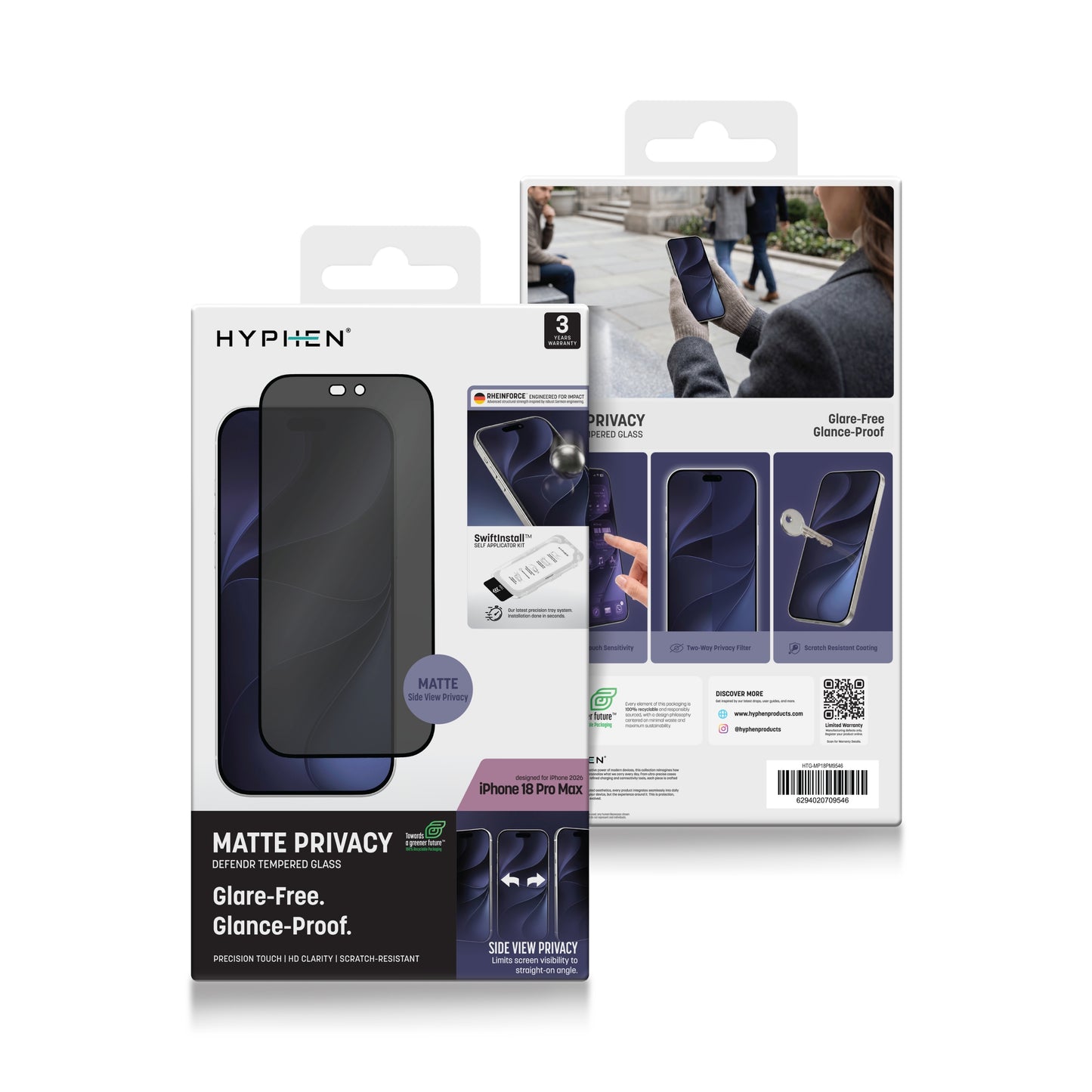 HYPHEN DEFENDR Matte Privacy Tempered Glass with Applicator - iPhone 18 Pro Max