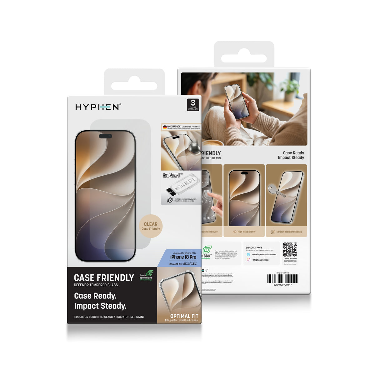 HYPHEN DEFENDR Case Friendly Tempered Glass with Applicator - iPhone 18 Pro
