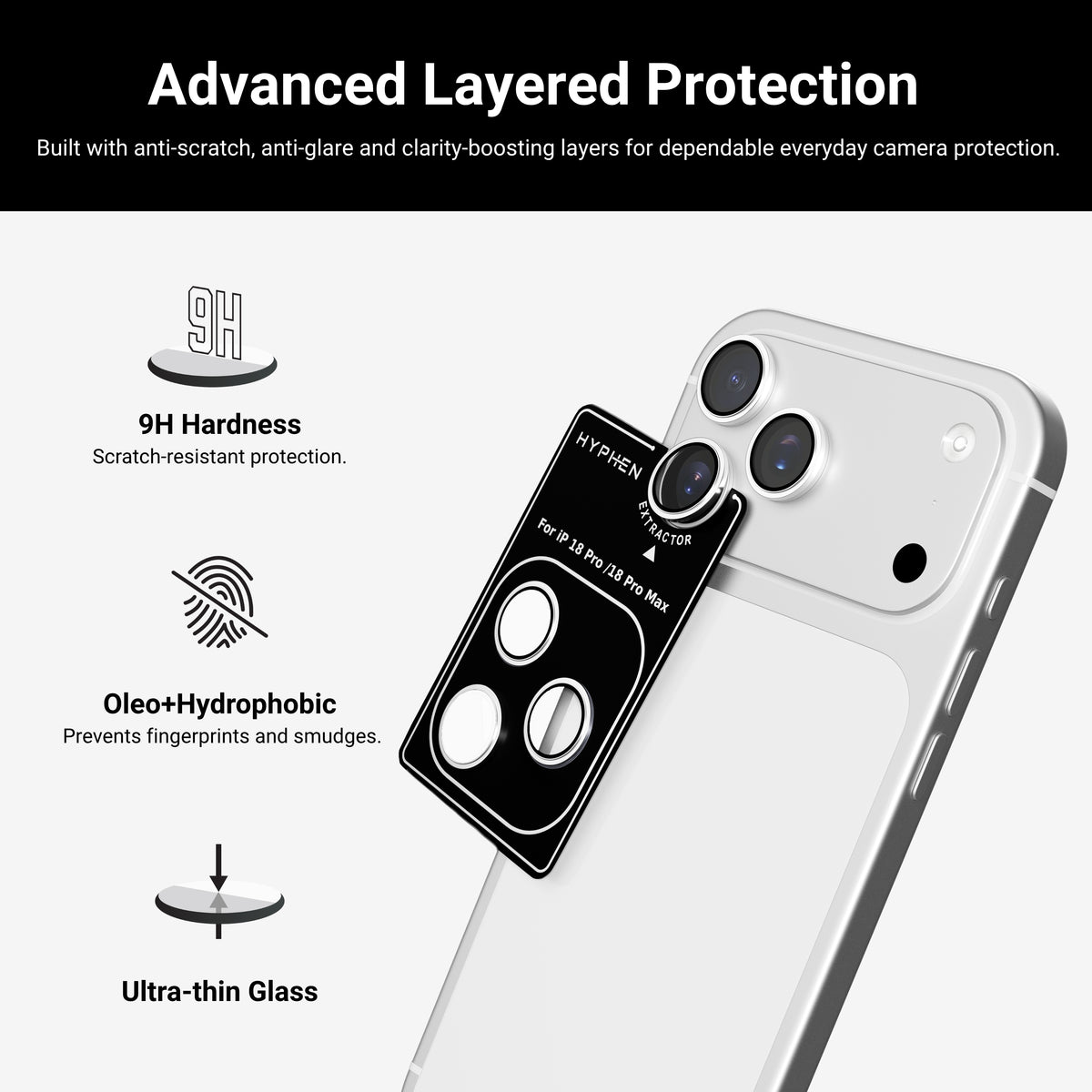 HYPHEN Camera Lens Protector, Clear, iPhone 18 Pro | 18 Pro Max with Self Installation Board