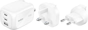 BELKIN - WALL CHARGER - 100W - GAN  BOOSTCHARGE PRO - 3-PORT (TRAVEL TIPS) - 2X USBC 1XUSBA - WHITE