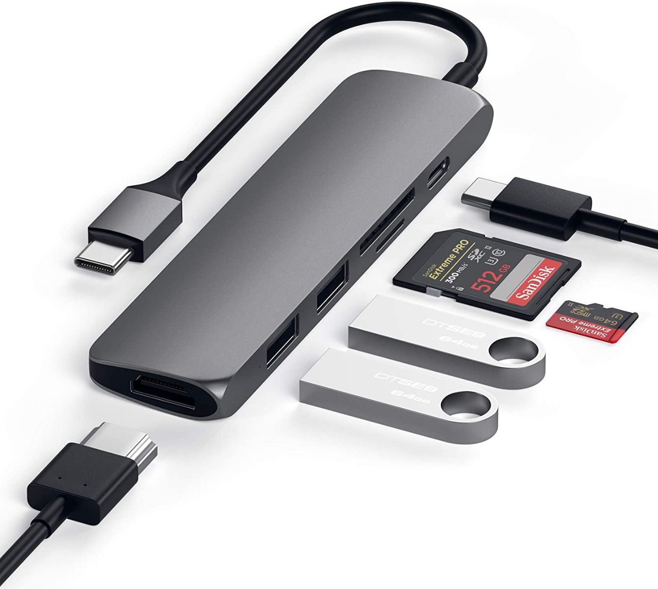 Satechi - Hub - Type-C Mobile Pro Hub for iPad and Type-C Smartphones and Tablets - Space Gray