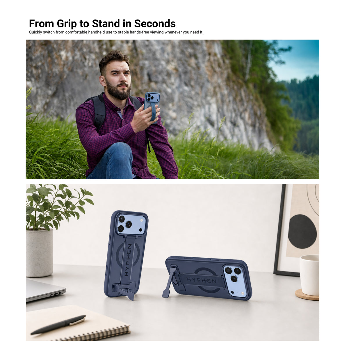 HYPHEN FLEXFIT Grip & Stand Magsafe Case - Dark Blue - iPhone 18 Pro Max - 6.9"