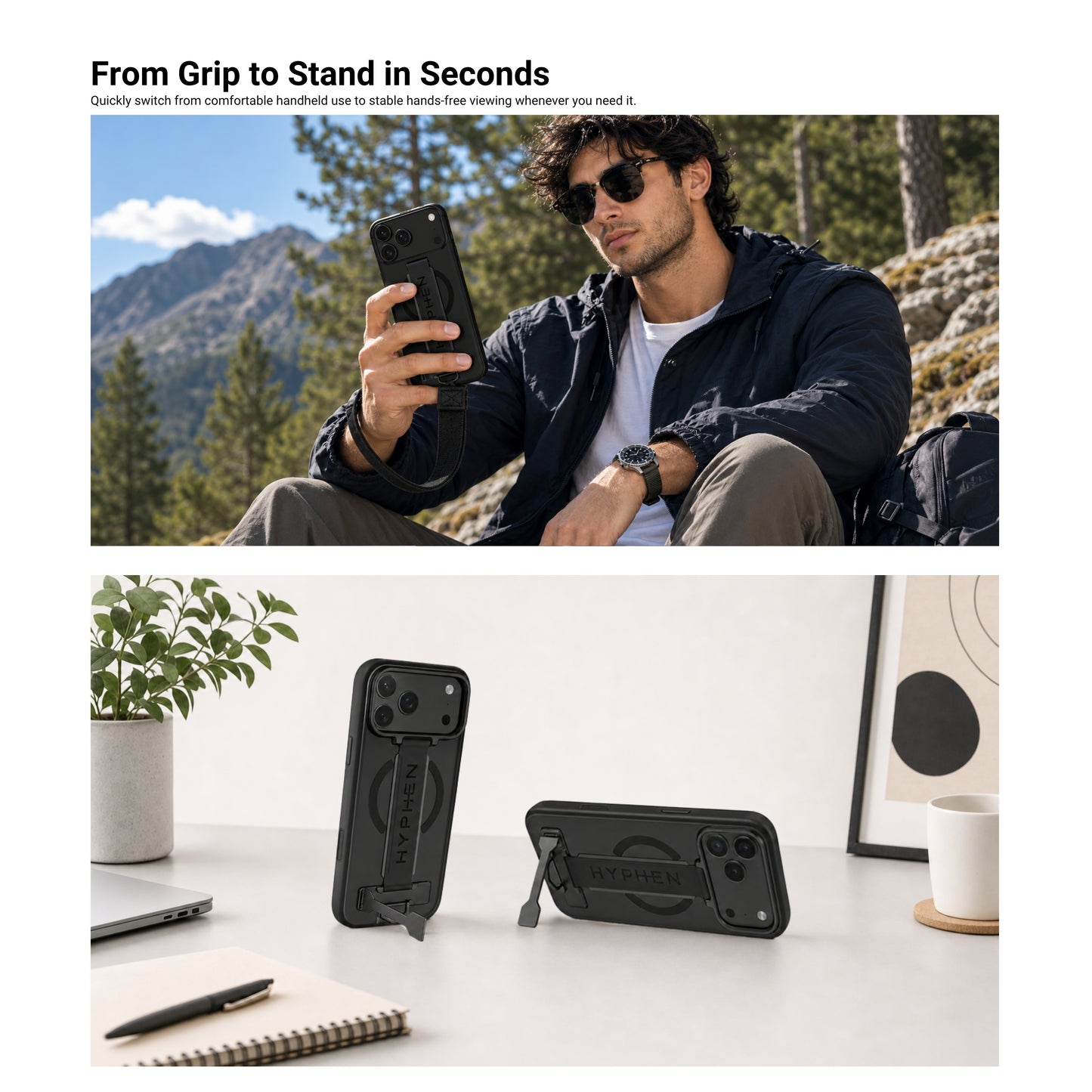 HYPHEN FLEXFIT Grip & Stand Magsafe Case - Black - iPhone 18 Pro - 6.3"