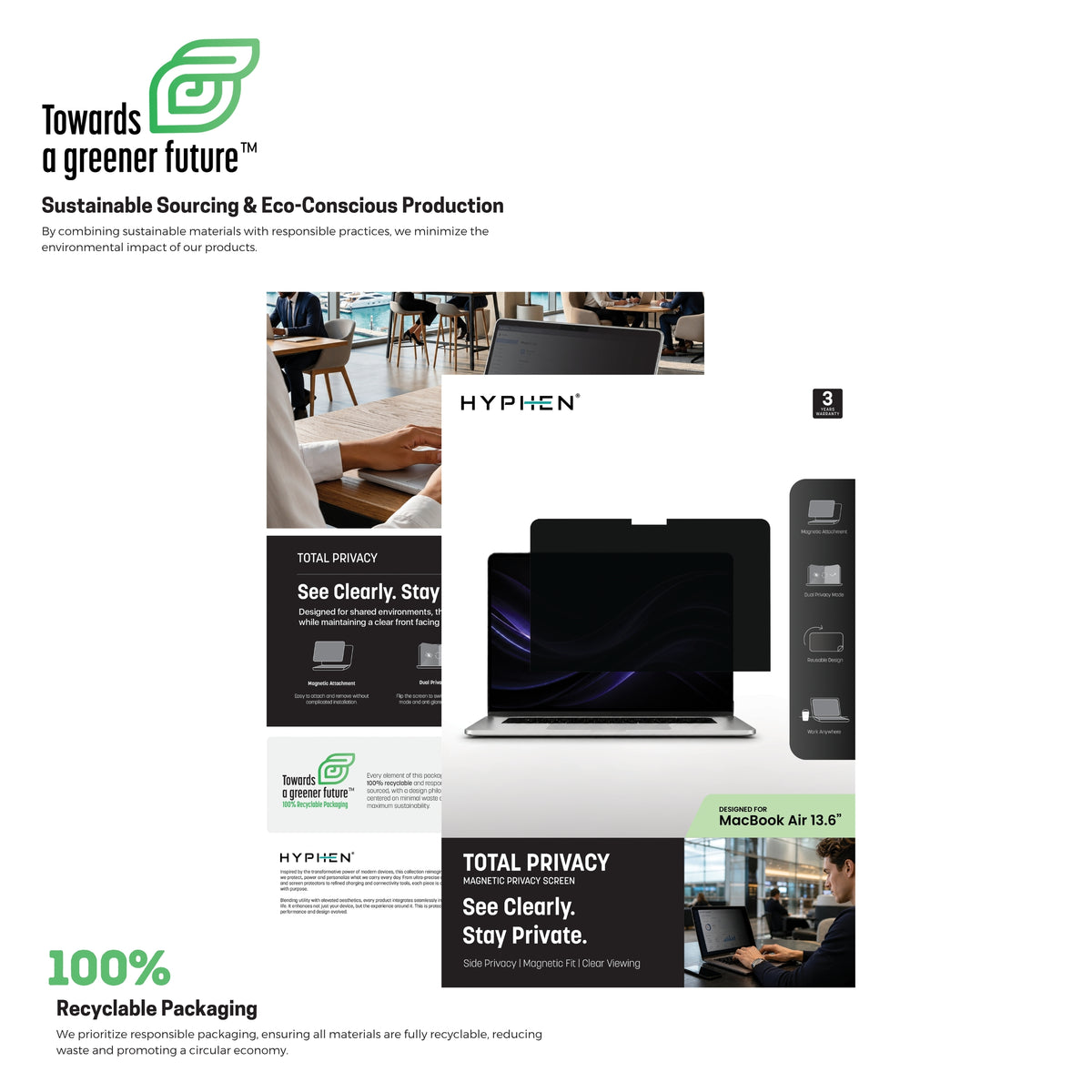 Hyphen Total Privacy Magnetic Screen For MacBook Air 13.6-Inch