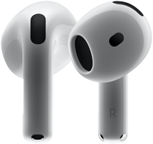 عتاد AirPods 4، يعرض المنظر الأمامي والخلفي مع التصميم الجديد