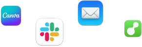 رموز تطبيقات متنوعة في ترتيب مبعثر، بما في ذلك Canva وSlack وMail وMicrosoft PowerPoint وService M8