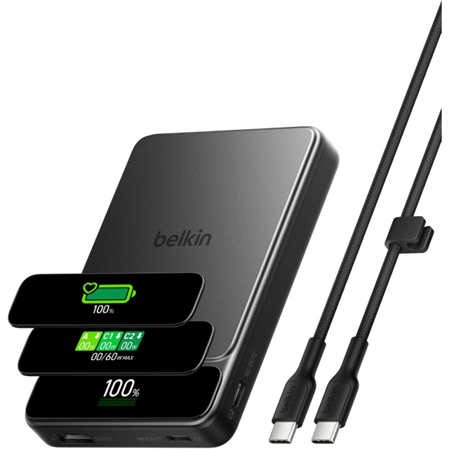 Belkin  Powerbank  10K  60W  Semi Solid State  Slim With Display  Black Metallic