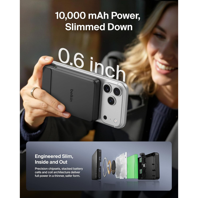 Belkin  Powerbank  10K  25W  Semi Solid State  Slim Magnetic W/ Display  30W Usb C Port  Black