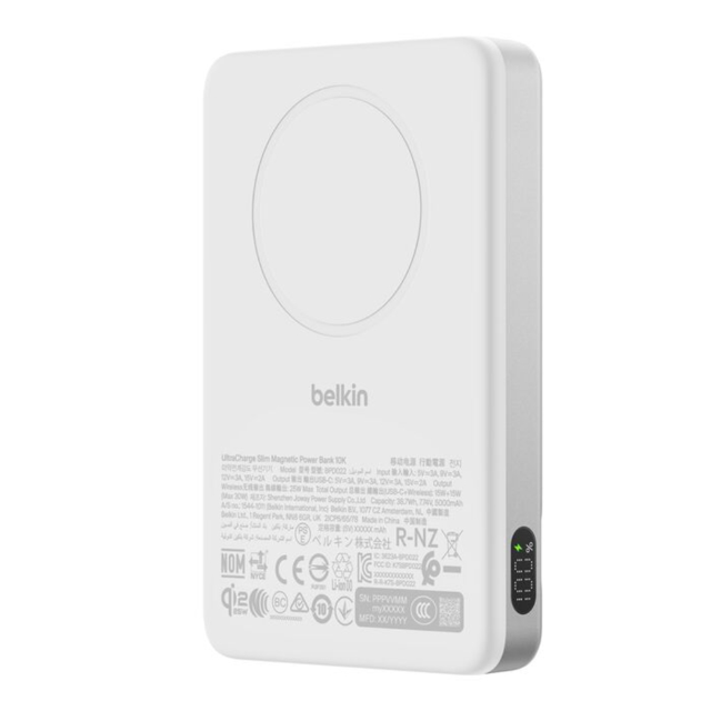 Belkin  Powerbank  10K  25W  Semi Solid State  Slim Magnetic W/ Display  30W Usb C Port  White