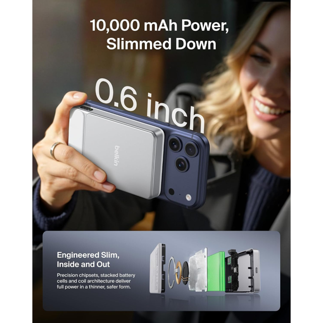 Belkin  Powerbank  10K  25W  Semi Solid State  Slim Magnetic W/ Display  30W Usb C Port  White